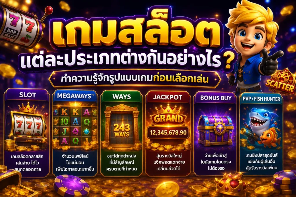 เกมสล็อตแต่ละประเภทต่างกันอย่างไร ทำความรู้จักรูปแบบเกมก่อนเลือกเล่น